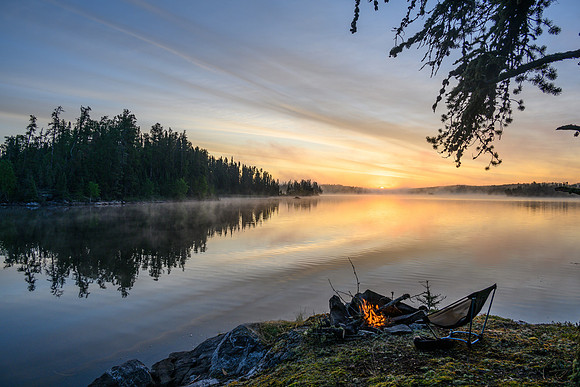 Sunrise from the best camp of the trip on Robertson Lake.