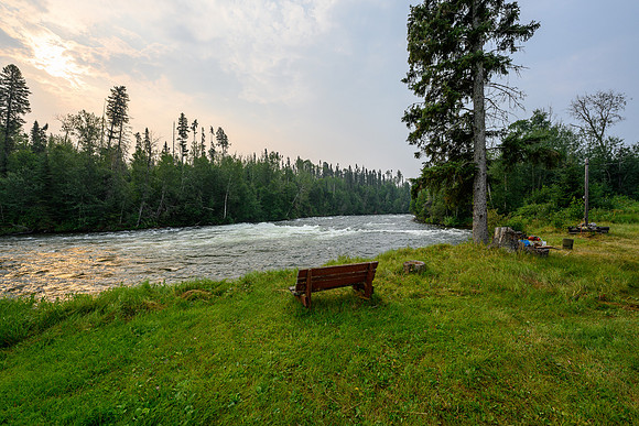Fisher Rapids at the bottom of the short river connecting Iskwatikan and Nistowiak Lake.