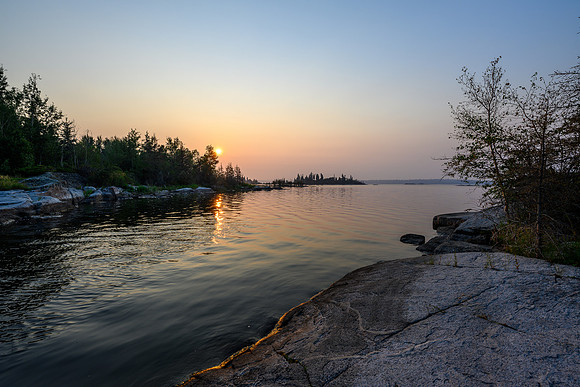 Sunrise over the walleye factory on Mountain Lake.