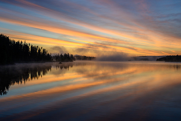 Sunrise from the best camp of the trip on Robertson Lake.