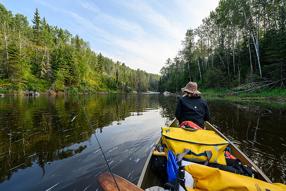 Paddling the Drinking River from Boland to Pitching Lake.