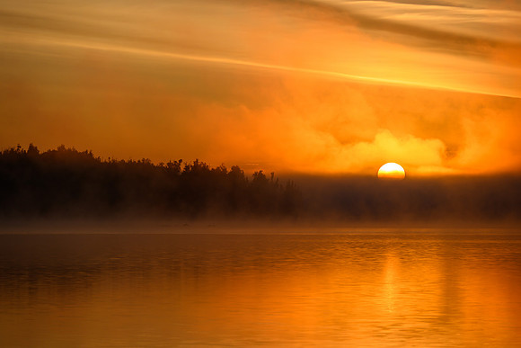 Sunrise from the best camp of the trip on Robertson Lake.