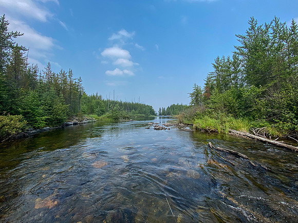A rock garden along the Drinking River entering the outflow of Dirks Lake.