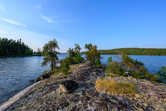 Views from the submarine island site on Wapassini Lake.