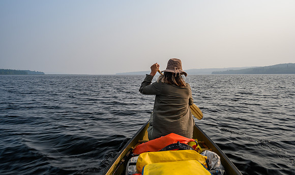 Paddling the Drinking River up Irving Lake.