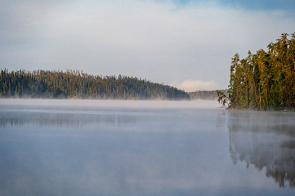 Morning mists on Robertson Lake.
