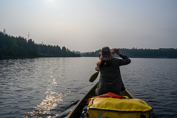 Paddling the Drinking River up Irving Lake.