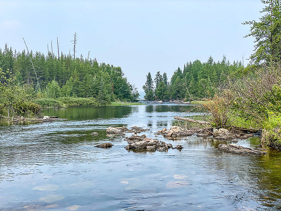 A rock garden along the Drinking River entering the outflow of Dirks Lake.