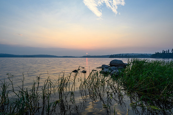 A fiery sunset on Drope Lake.