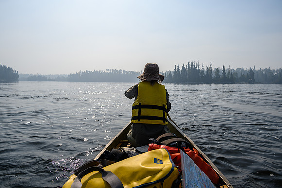 Paddling the bottom of Robertson Falls towards Twin Falls camp.