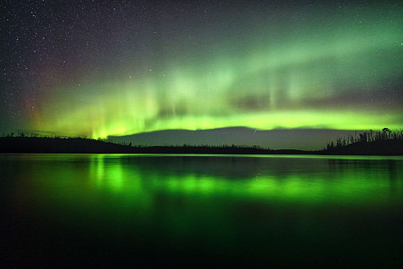 Aurora borealis (northern lights) over Colin Lake.