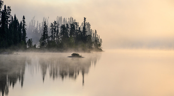 Morning mists on Robertson Lake.