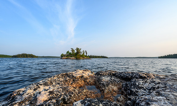 Views from the submarine island site on Wapassini Lake.