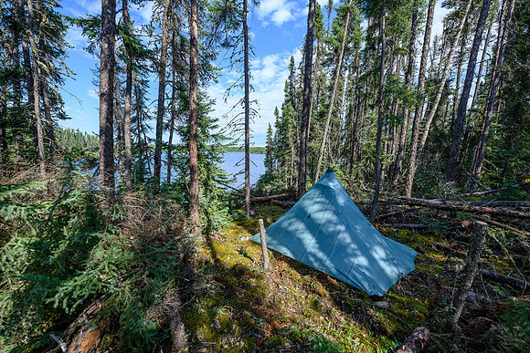 A fixed up tent site at sunrise camp on Robertson Lake.