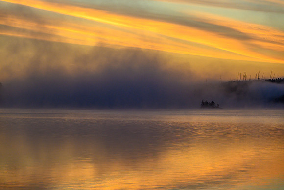 Sunrise from the best camp of the trip on Robertson Lake.