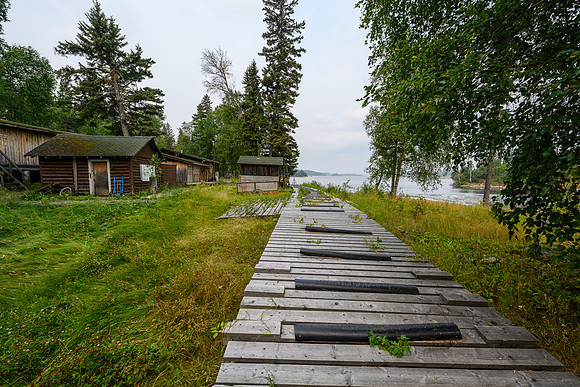 The portage around the class III+ / IV Potter Rapids is a rubber and wood sidewalk.