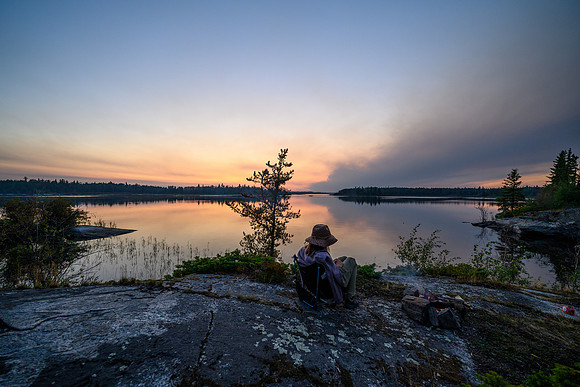 Sunset over Mountain Lake with the Devil Lake fire.