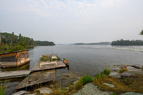Docking at Jims Fishing Camp on Nistowiak Lake.