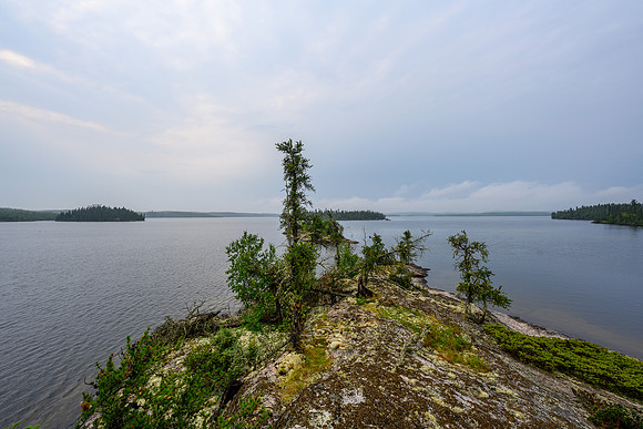 Views from the submarine island site on Wapassini Lake.
