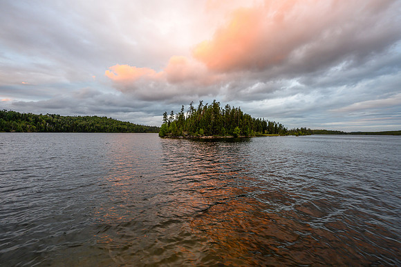 Enjoying a nice sunset from the point at our camp on Robertson Lake.