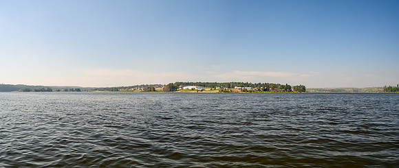 Paddling past the town of Stanley Mission, established in 1851.
