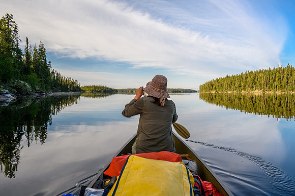 Paddling on glass out of Robertson Lake.