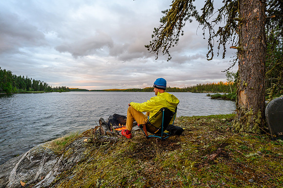 Enjoying a nice sunset from the point at our camp on Robertson Lake.
