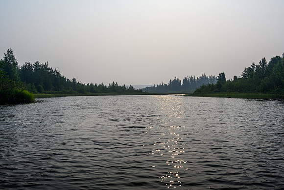 Paddling the Drinking River up Irving Lake.