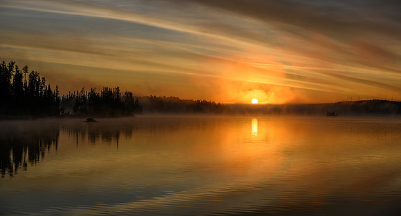 Sunrise from the best camp of the trip on Robertson Lake.