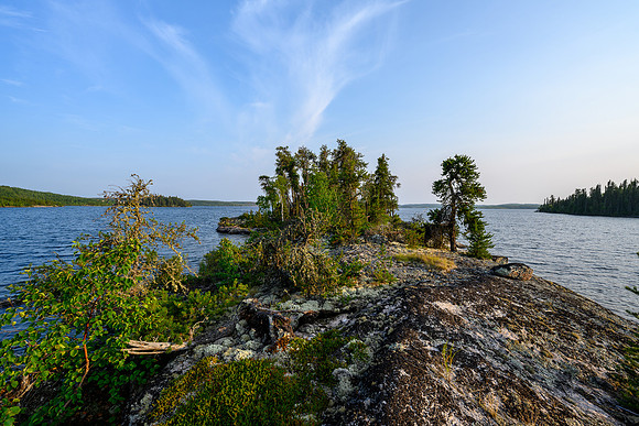 Views from the submarine island site on Wapassini Lake.