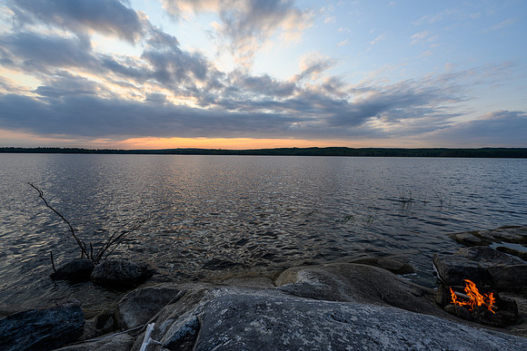 A nice little evening fire on Boland Lake.