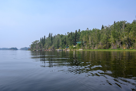 Looking back at Touring Twin Falls lodge and the end of the portage.