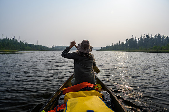 Paddling the Drinking River up Irving Lake.