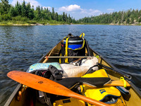 Paddling out of Upper Hatchet Lake towards the portage to Embryo Lake.