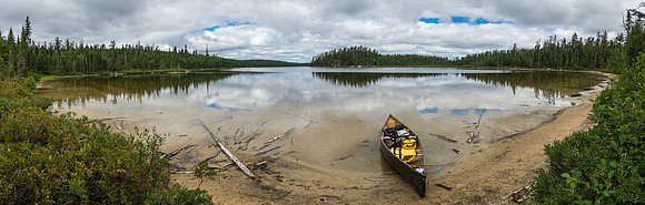 Sandy beach at the entrance to Peterson Lake from Hatchet.