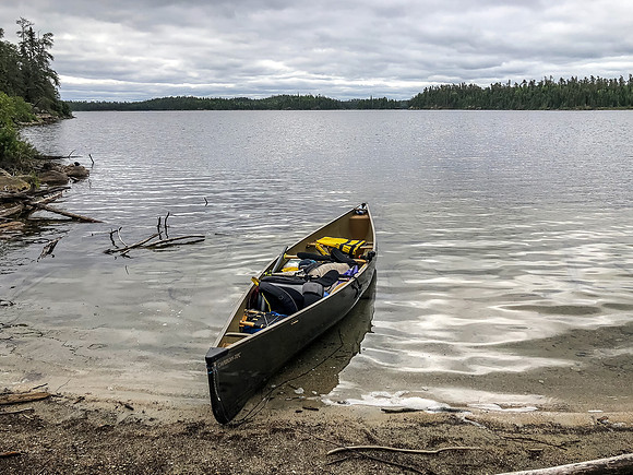 The portage / beach area between Peterson and Page Lake.