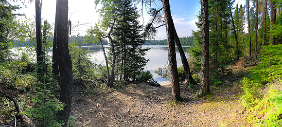 The portage landing site from Hatchet to Peterson Lake is big enough for a camp.