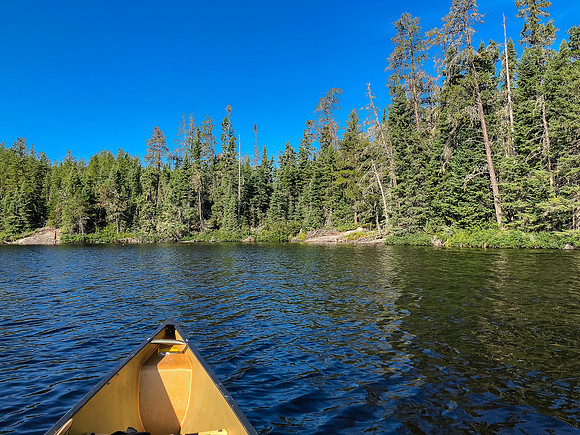 The portage from Bell to Crystal Lake is just ahead.