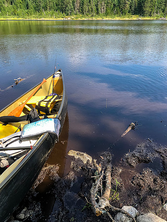 The mucky entrance to the portage to Embryo from Upper Hatchet Lake.