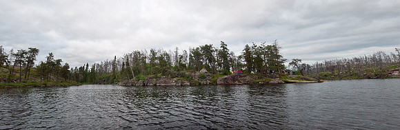 Looking at our camp. The burn is to the right and the untouched forest to the left.