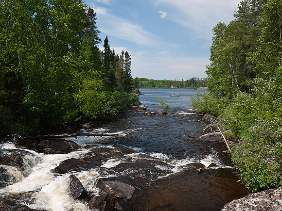 Looking down the 2nd set of waterfalls into Glenn Lake. We caught TONS of larger Walleye here!