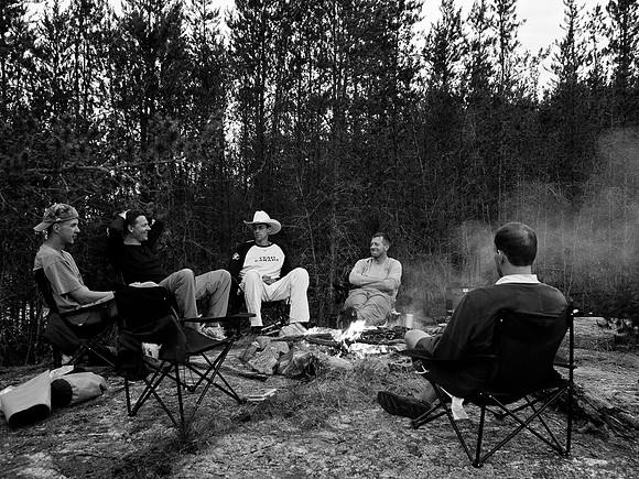 Enjoying a campfire on Saturday evening on Talon.