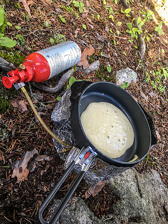 Making pancakes.