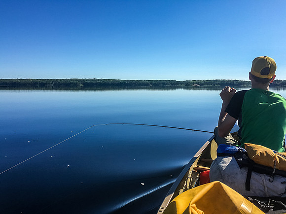 Paddling on glass across Upper Hatchet.