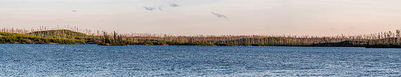 A telephoto / panorama of the south and west end of Haven at sunset from our camp site shows the remnants of the 2005 burn and the levels of re-growth after 11 years.