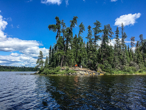 Looking back at the nice lunch spot / camp site on Douglas as we prepare to paddle across the southern portion of the lake to Douglas Creek.