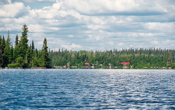 A telephoto from the south end of Douglas Lake, looking north towards the Viking Island Lodge.