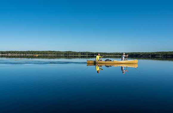 Paddling on glass across Upper Hatchet.