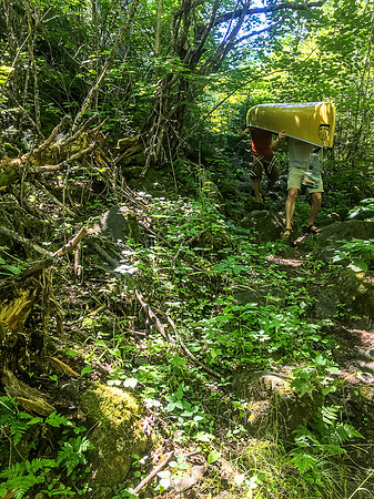 There is some tricky footing coming down the portage trail into Douglas from Hatchet Lake.