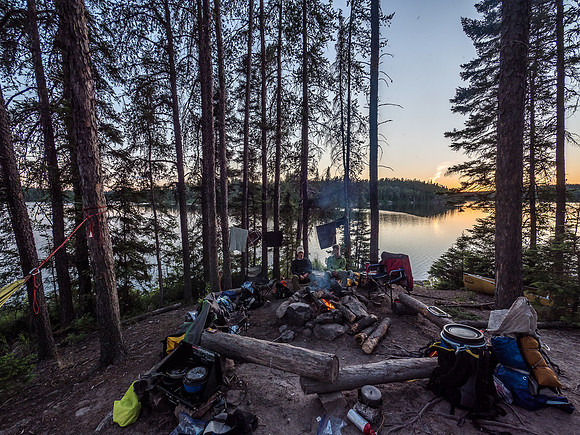 A beautiful evening to end our trip on a deluxe island site on Onnie Lake.